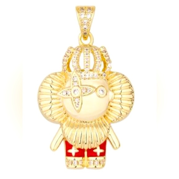 Moon Goddess Emporium Jewelry - 14K Gold King & Crown Flower Doll Pavé Iced Out Bling Drip Hip Hop Necklace